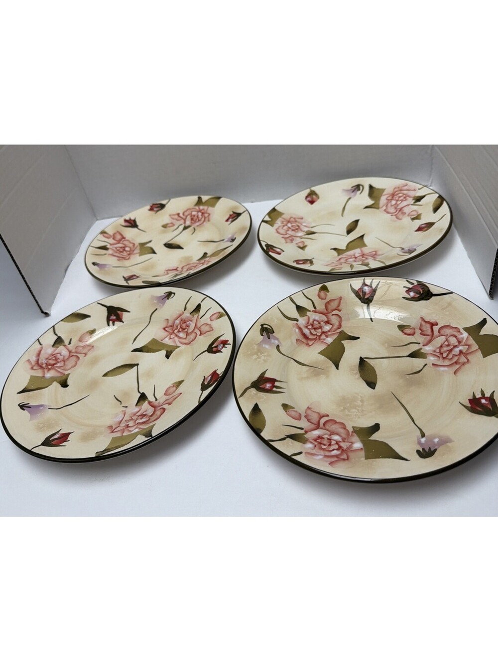 Set Of 4 Vintage PAI China Salad Dessert 8” Plates Roses Handpainted Unique